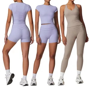 Custom Logo GYM Sport Wear Workout Women T Shirt Vest Tank Top Bra for Women Yoga Leggings Pants Yoga Set