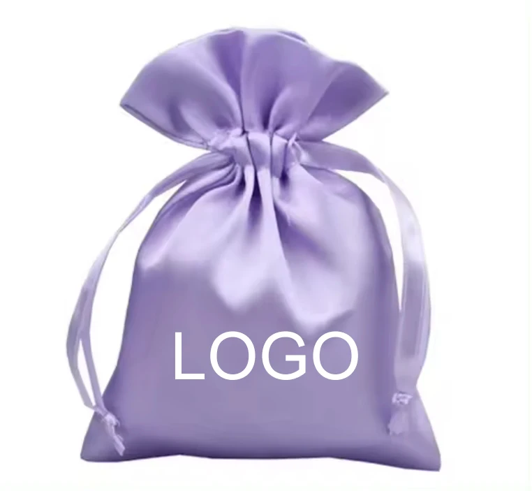 Изготовленный на заказ логотип напечатанный атласный мешок для ювелирных изделий шнурок сумка из натурального шелка роскошных сережек кольцо Упаковка подарочная