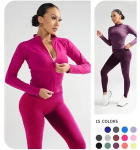 Women's Workout Solid 2 Piece Outfits Elastic Waist Tracksuit Long Sleeve Crop Tops Pants Sets Sweatsuits