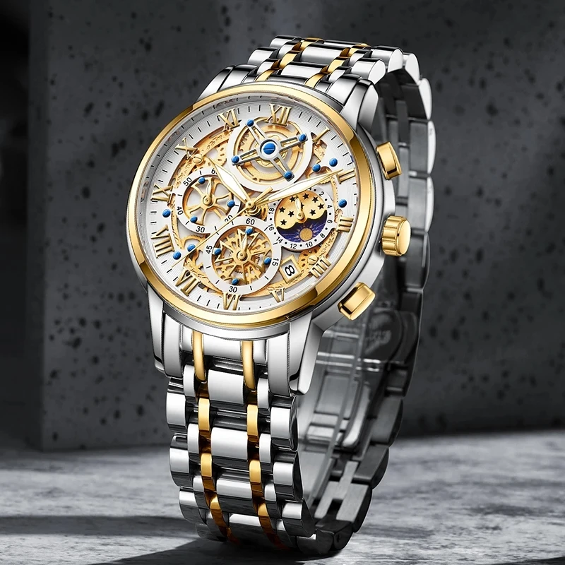 LIGE 8973 Luxury Gold Watch - Men's Quartz Chronograph