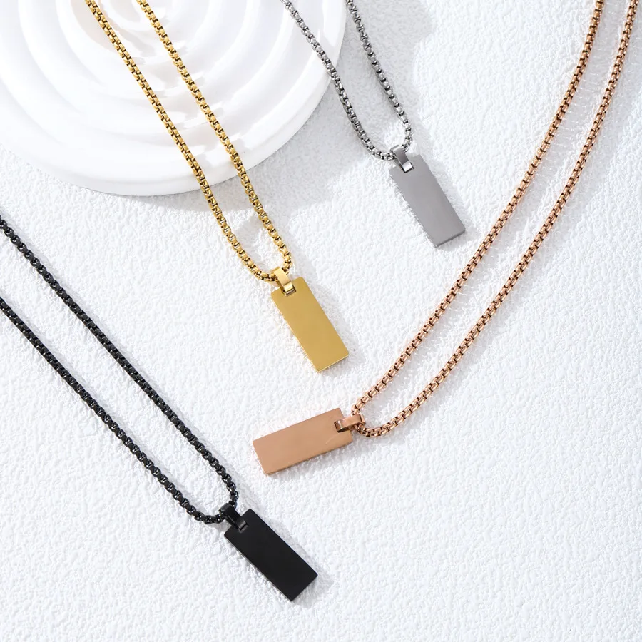 Square Pendant Engraving Necklace