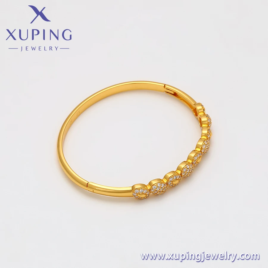 アクセサリー Simple Gold Bangle K10YG Gold bracelet with Thai flower pattern, plated with real 24K