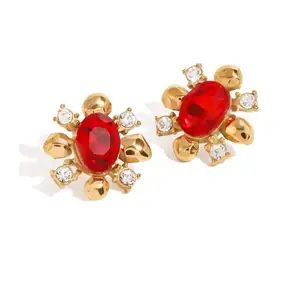 18K Gold Plated Stainless Steel Stud Earrings Trendy Animal Tortoise Flower Shape with Cubic Zirconios Unisex