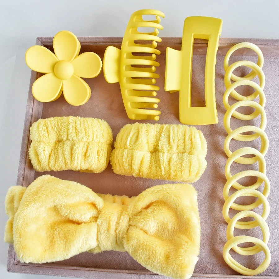 Custom Wholesale 16pc/set Elastic Hair Tie Claw Clips Fashion Bow Headband Spa Gift Set for Women Accessories