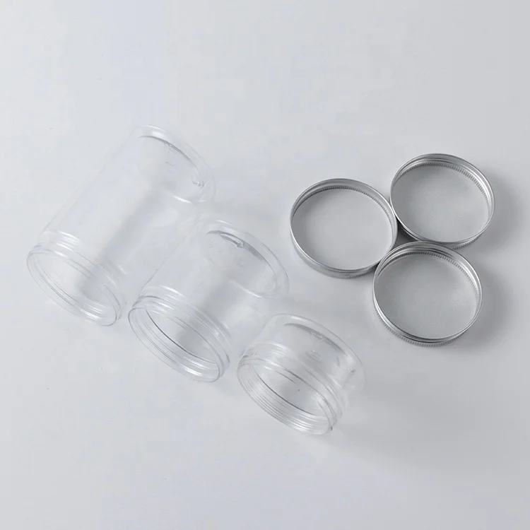 100ml 150ml 200ml 400ml 4oz 8oz Food Grade Cosmetic Packaging Clear PET Wide Mouth Plastic Jar with Aluminum Plastic Lid