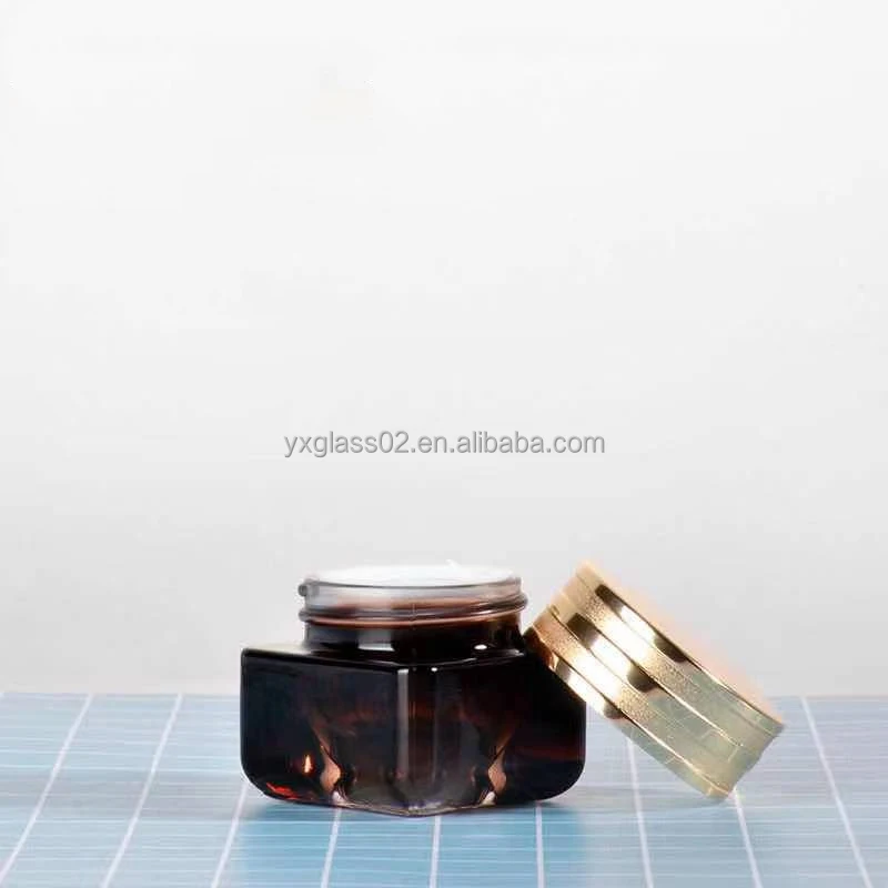 15g Hot sale luxury fashion amber square eyes cream jar new style cosmetic packaging glass bottle manufacture