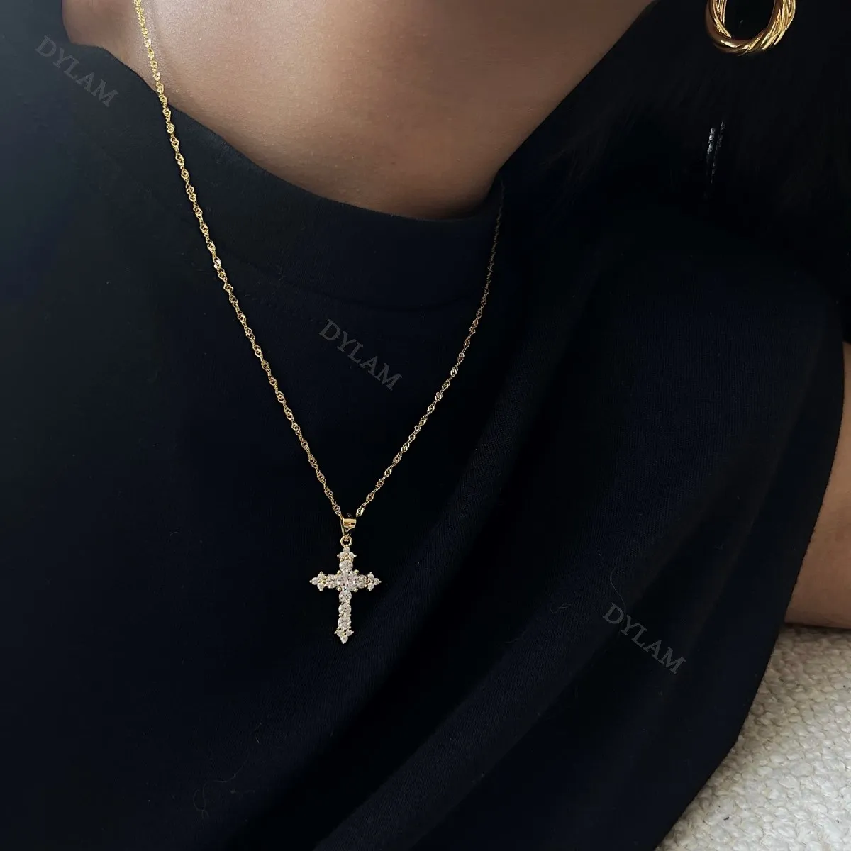 KAKODIY Sterling Silver Jewelry Simple Crystal Pendant Women's Necklace Zirconia Jewelry Couple Exquisite 925 Sterling Silver Cross Necklace detail 11