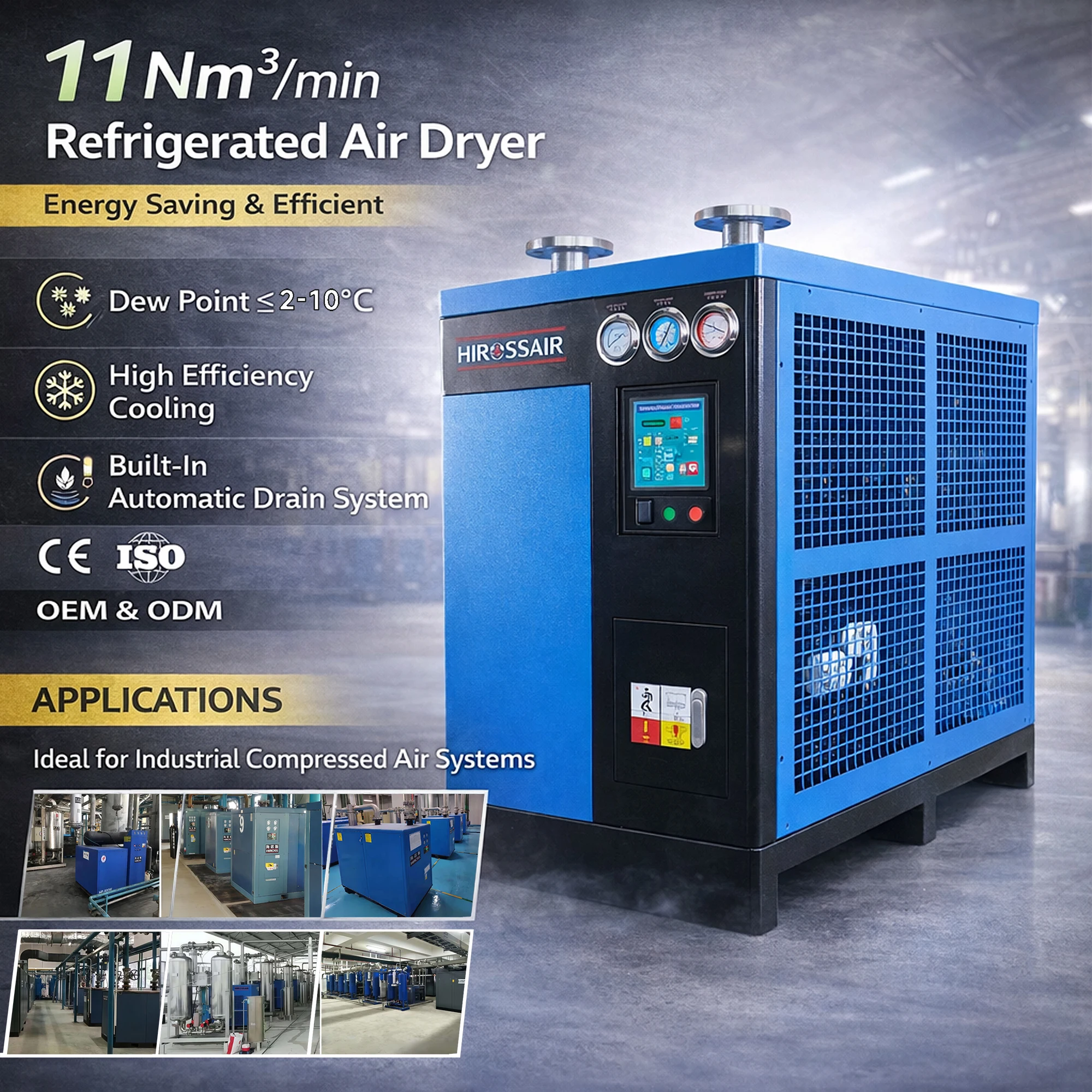 Refrigerated Compressed Air Dryer Air-cooled R407C/R410 Refrigerant air Dryer Secador De Aire Comprimido Refrigerado