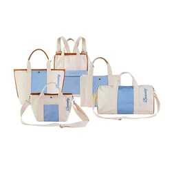 Japanese Custom Embroidery Cotton Canvas Traveling Bag Set For Women