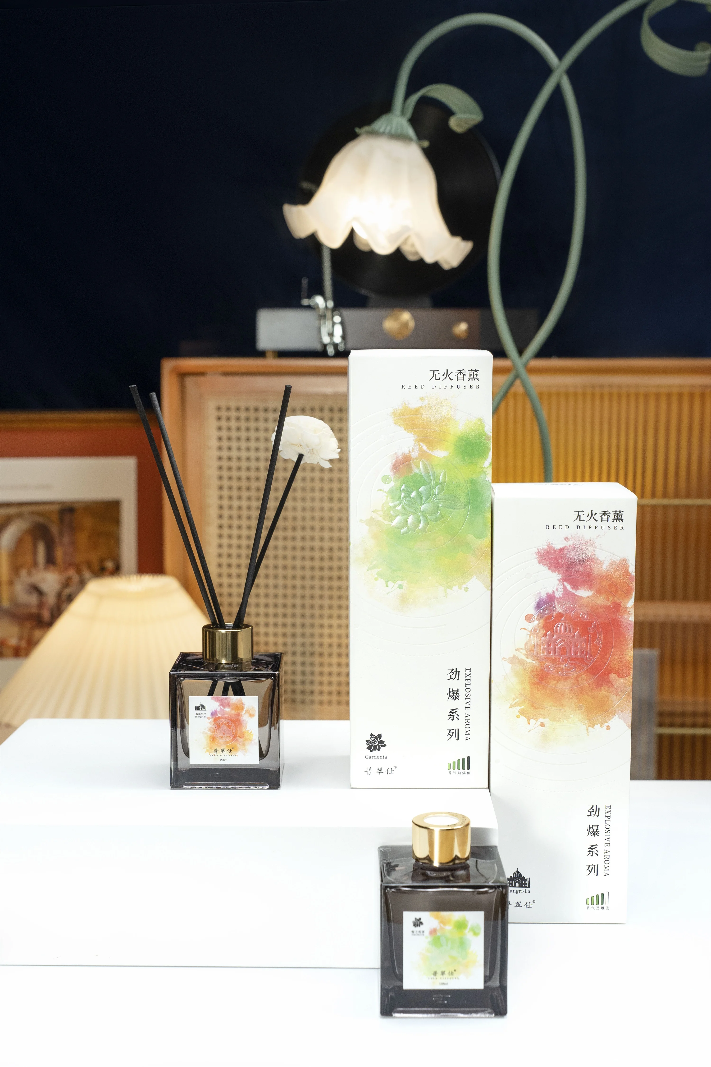 product logo customs home fragrance reed diffuser premium quality high concentrated oils 150ml flower sticks reed diffuser set-9