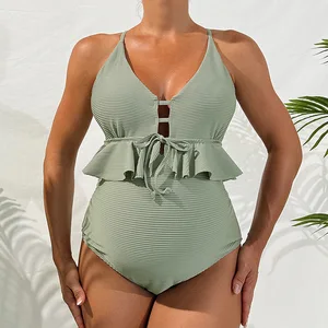 Maternity One Piece Swimsuit for Women Solid Color Strappy Triangle Monokini with Cut Out Design Sexy Beach Pregnancy Swimwear