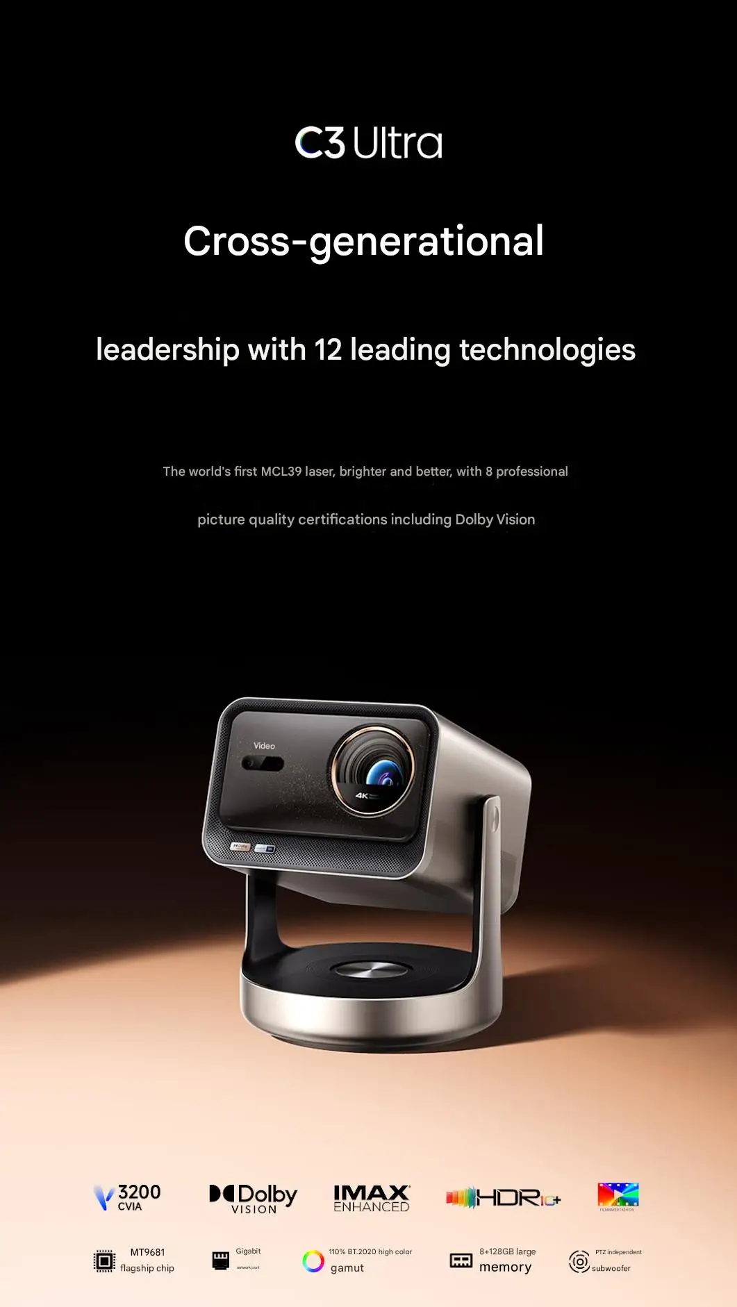 Hisense Vidda C3 Ultra - 3200lm Laser 4K Projector for Home Theater