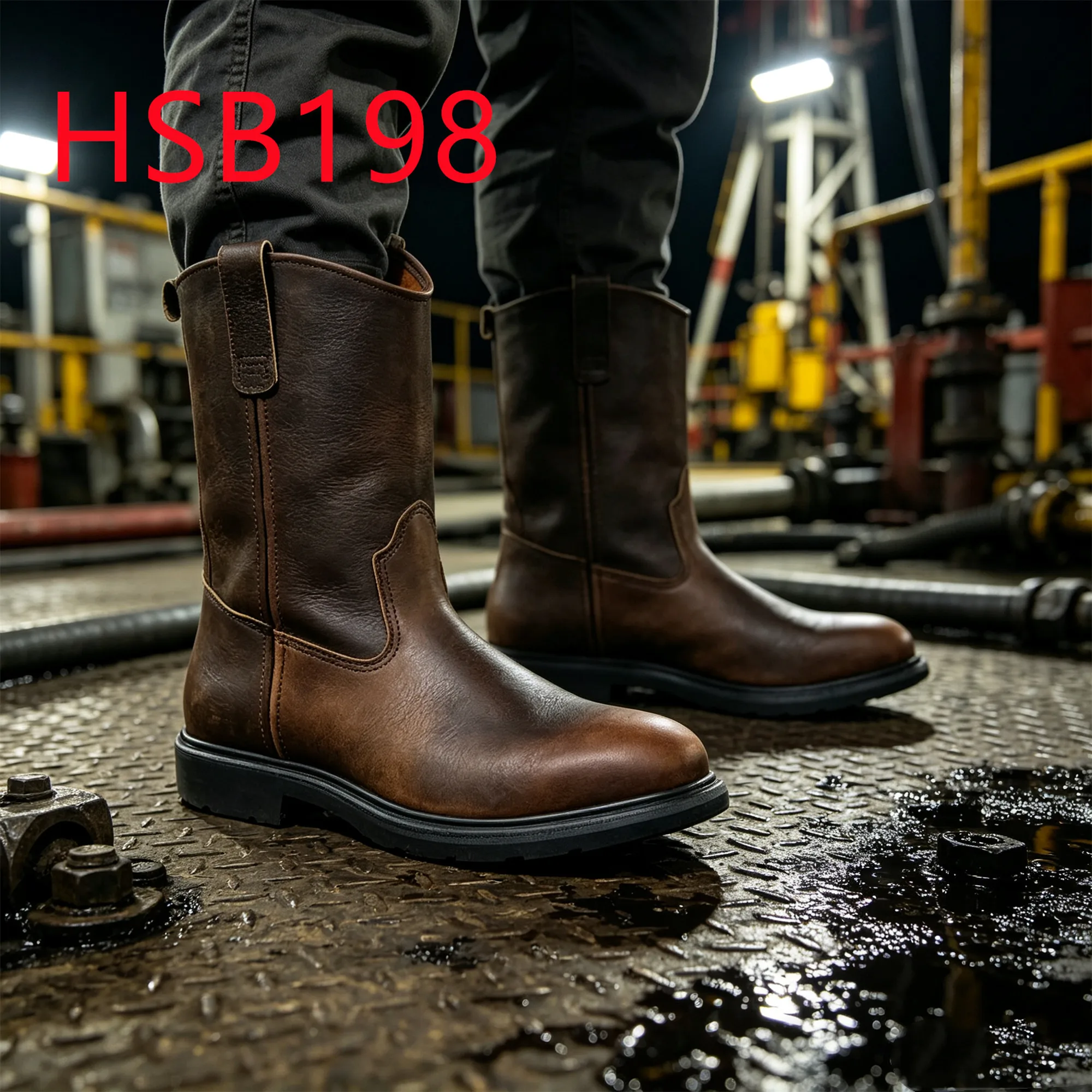 HY,Drilling Platform Top End Crazy Horse Leather Hua Singh Mining Work Boots Steel Toe Insert Brown Safety Boots in PNG HSB198