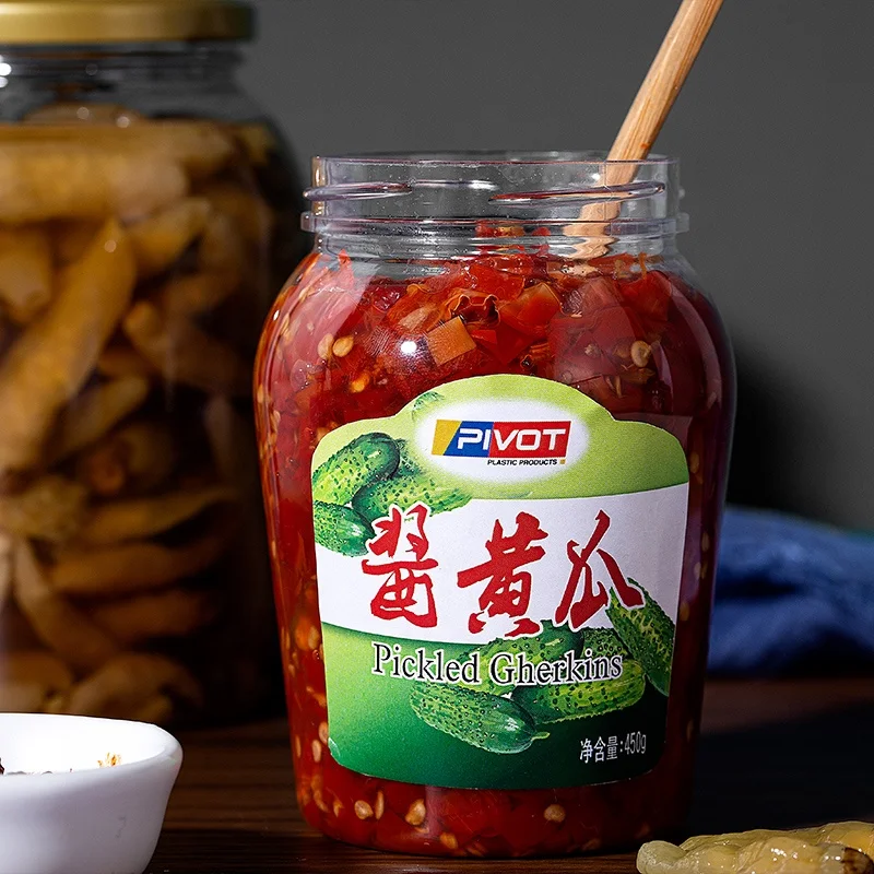 Good Seal 480ml 690ml clear PET Food Grade Pickle Jar Plastic Kimchi Container With Metal Cap