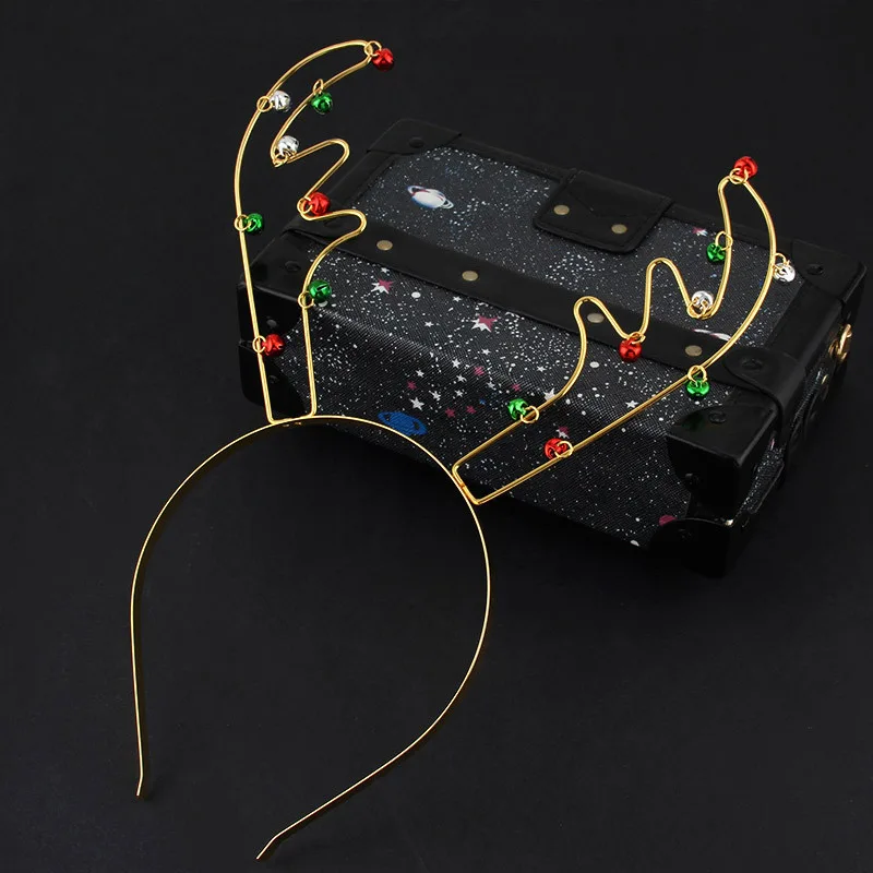 Металлические разноцветные колокольчики с оленем рогом рождественское кольцо для волос оверсайз колокольчики ободки рождественские аксессуары для волос