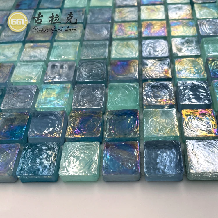 Glass Mosaic for Swimming Pool Kitchen Toilet Bathroom Walls Blue Green Grey Illusion Crystal Tile Wall Decoration supplier