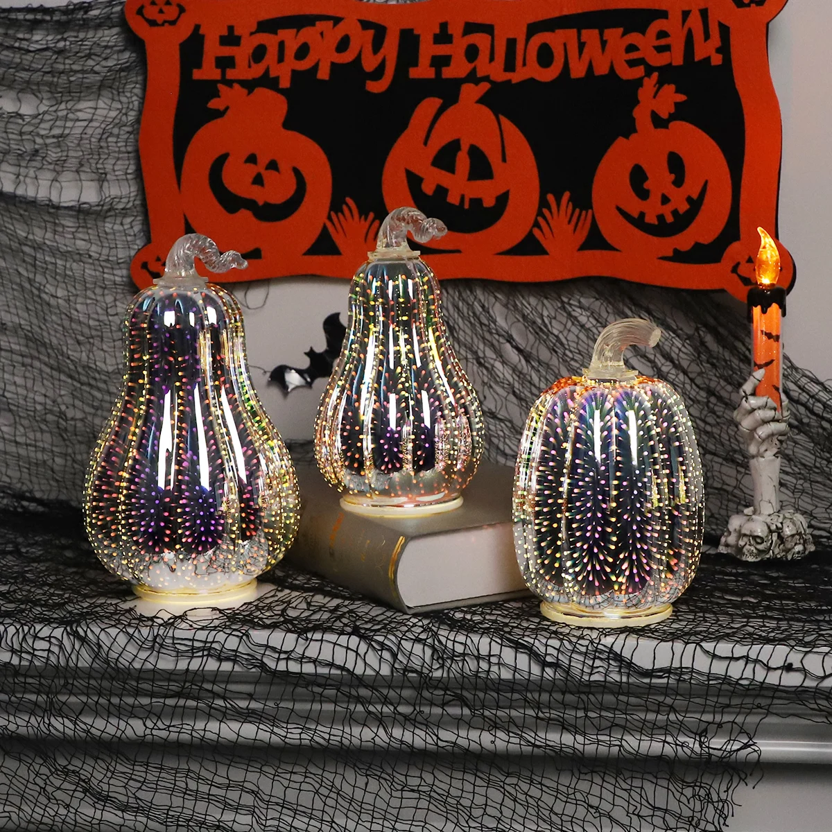 glass pumpkin decorations artificial craft halloween pumpkins led light Thanksgiving decor Halloween decoration