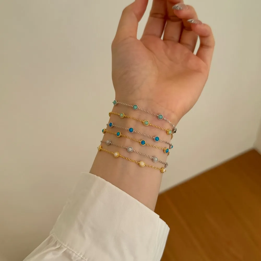 KAKODIY Unique Design 925 Sterling Silver Rhodium 18K Gold Plated Chain Daley Dress Synthetic Opal Women's Jewelry Bracelet detail 3