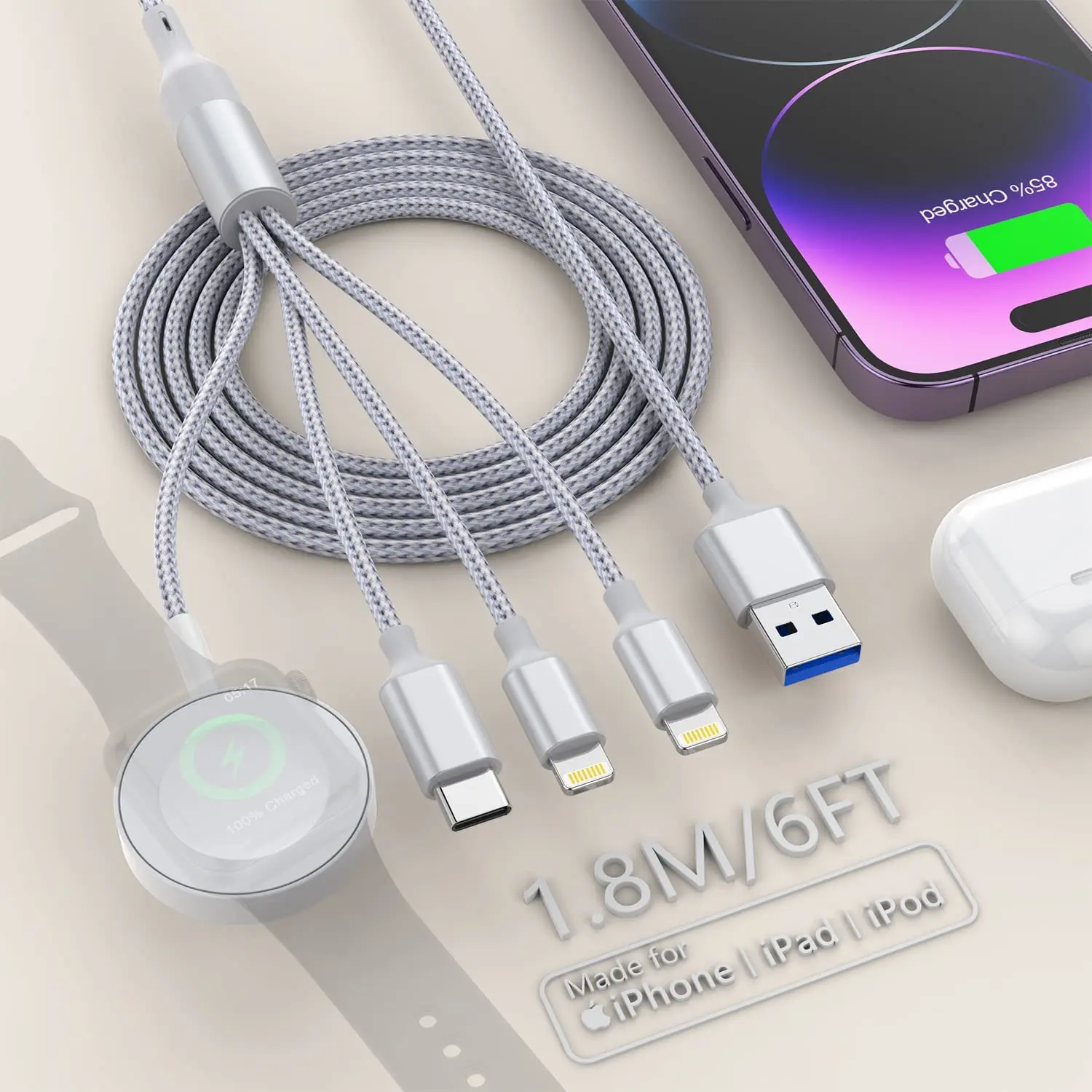 Mfi Certified Watch Charger 4 In 1 Portable Smart Charging Cable