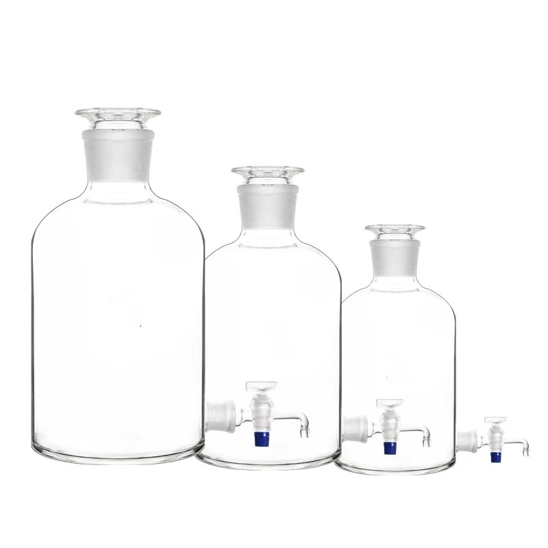 2500ml 5000ml 10000ml 20000ml Clear Amber Laboratory Reagent Perfume Use Ground Glass Bottle With Glass Stopper Lid and Tap