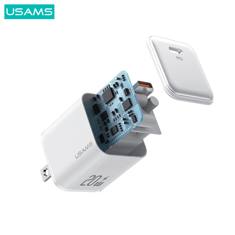 USAMS CC184 PD20W US Version Single Port Fast Charger for iPhone US Plug 20W QC PD Fast Charger for Samsung