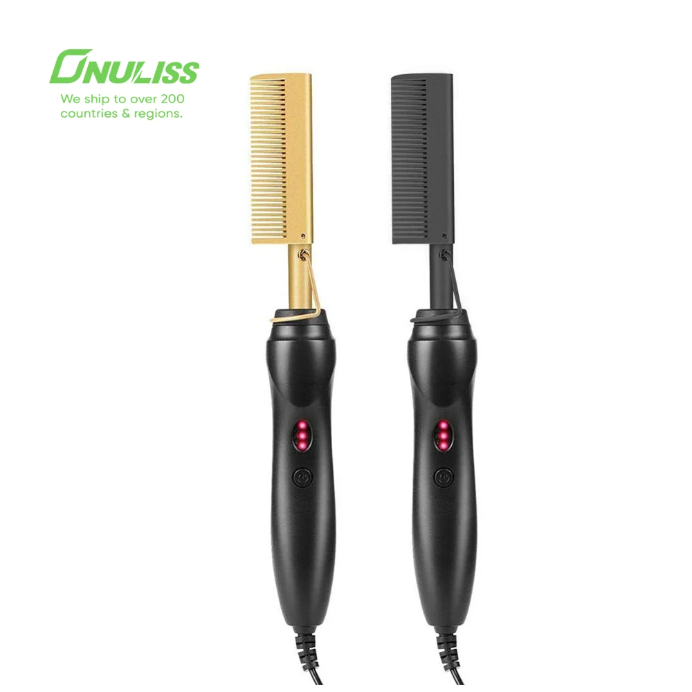 Copper Wireless Private Label New Packaging Custom Glitter Tool Hot Iron Comb Hair Straightener Curler Hot Comb Electric