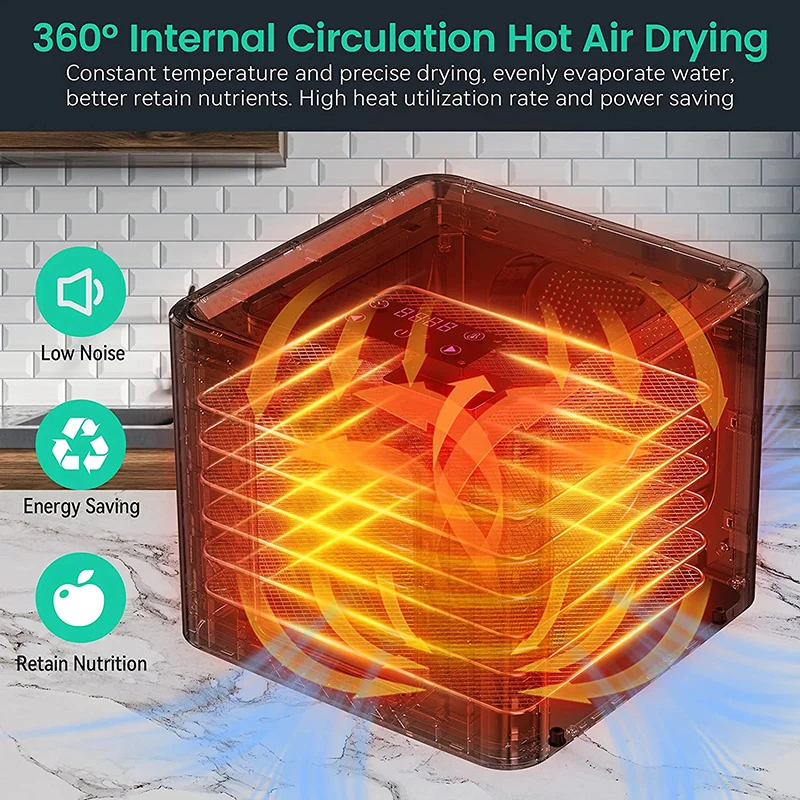 Household LED Touch Control Design 6 Stainless Steel Trays Food Dehydrator Machine