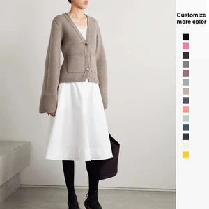 Women's V-Neck Knitwear Sweater Large Pockets Solid Color Casual Featuring Loose Flared Sleeves Front Button Cardigan