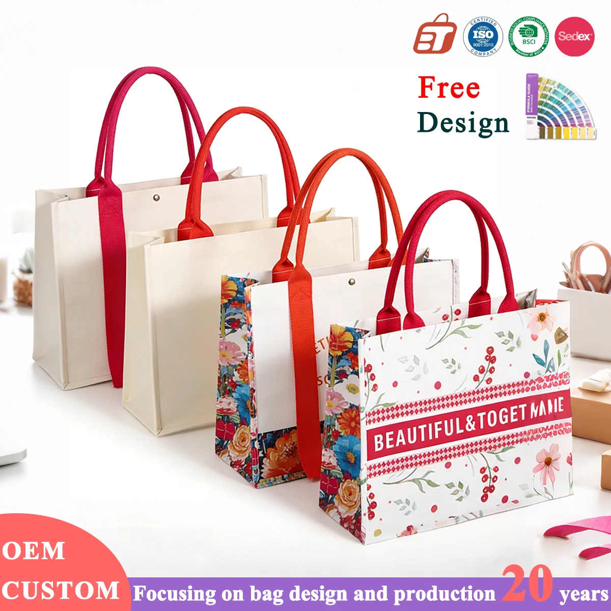 Canvas Handbag Women Tote Bag Ribbon Shopping, Custom Logo & OEM/ODM Welcome