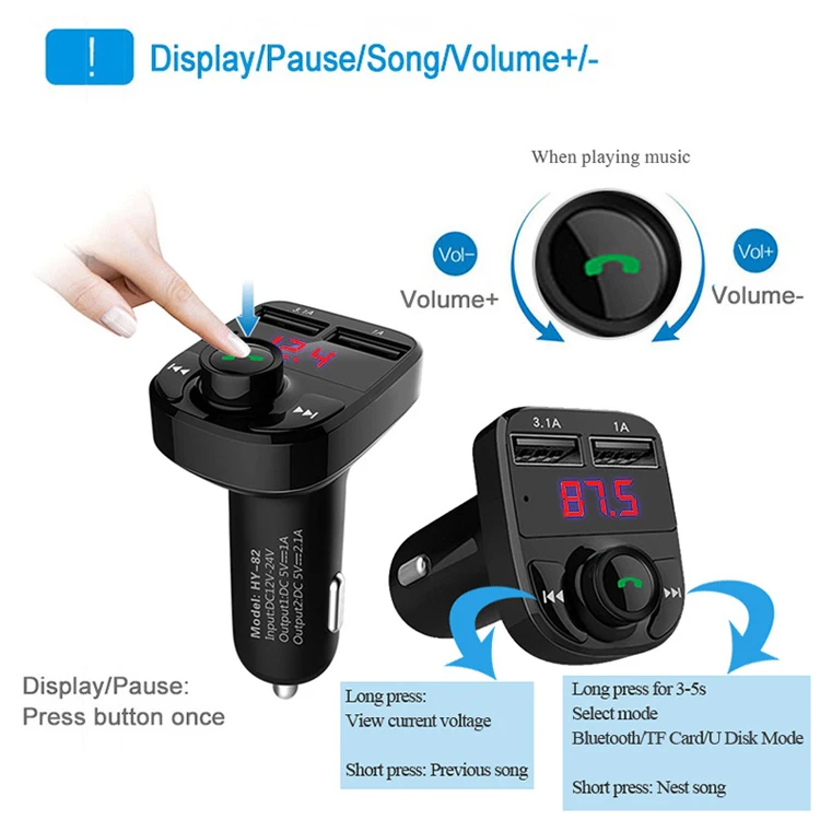 Dual Usb Car Charger Handsfree Bluetooth Car Kit Mp3 Player Car Fm ...