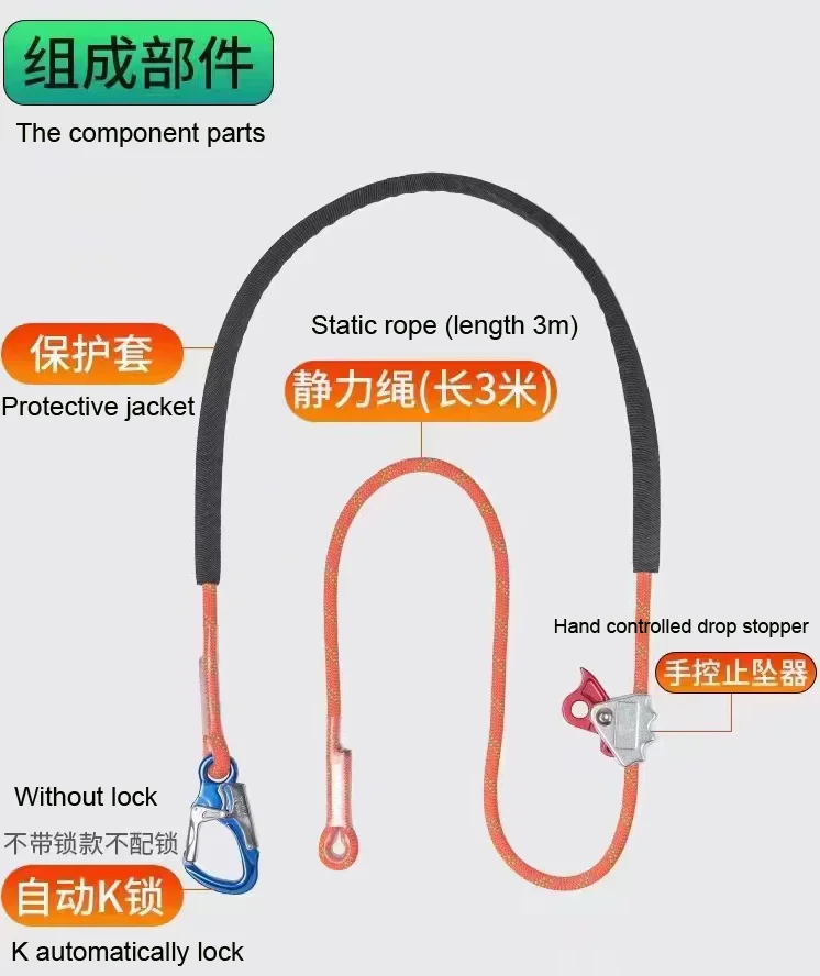 Polyester 10-15MM Rope Grab Ascender Personal Protective Equipment Fall ...