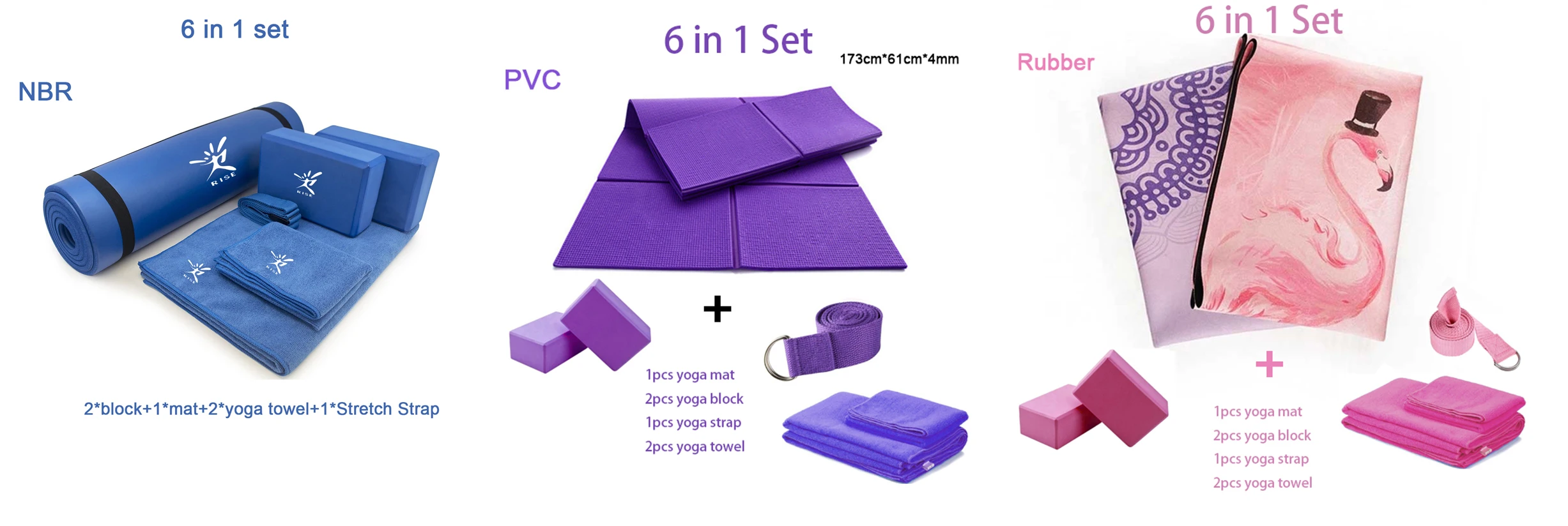 Fitness Yoga Mat Set Including 1 Nbr Yoga Mat,1 Blocks,1 Towel 6 In 1