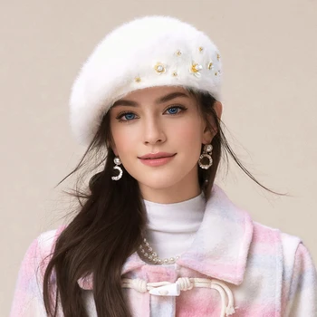 Fashion Girl Autumn and Winter Cute Warm Artist Hat Rabbit  display picture 1