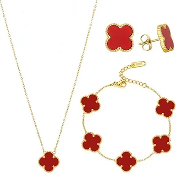 18k Gold Plated Stainless Steel Jewelry Set Four-leaf Clover Necklace Bracelet Earring Fashion Jewelry Jewelry Sets for Women