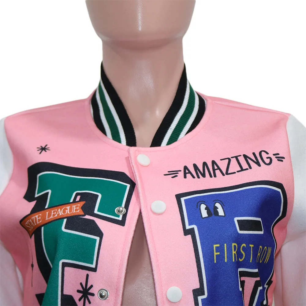 Varsity Letterman Jacket, Letter Print Button Up Jacket, Women's Casual  Streetwear, Women's Clothing - Temu Philippines
