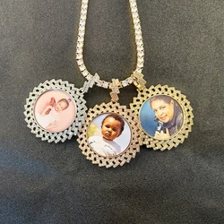 Personalized iced out Cubic Zircon Photo Frame Pendant Necklace Custom Photo Pendant family girlfriend gift sublimation necklace