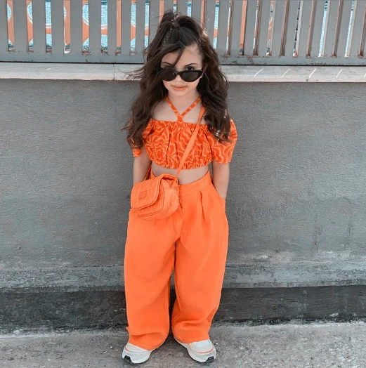 Комплекты для девочек, летняя одежда для девочек, костюм со штанами, детский спортивный костюм на одно плечо, летний комплект одежды для девочек, оптовая продажа