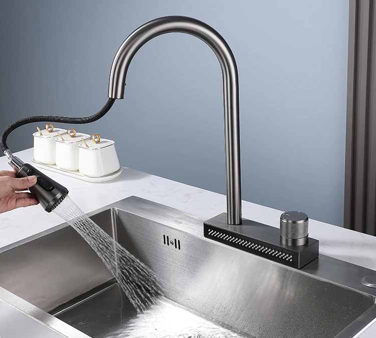 Modern Waterfall Faucet 304 Stainless Steel Kitchen Mixers Rainfall