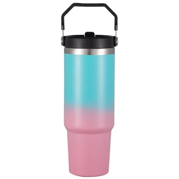 2024 New Product Ideas Gradient Stainless Steel Tumbler with Leak-proof 2-in-1 Lid and Straw Coffee Mug 30oz Tumbler with Handle