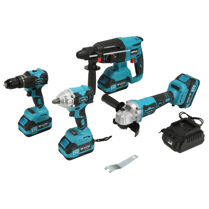 Cross-Border New Rechargeable Lithium Battery-Powered Electric Hand Drill Angle Grinder Wrench Hammer Circular Saw Tool Set