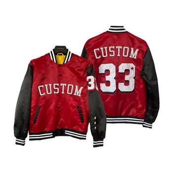 wholesale custom spring casual trendy satin bomber baseball old school letterman track jackets for men