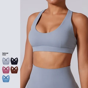 Women's Sports Bra with X-shaped Hollowout Beautiful Back High Elasticity Strong Support Lightweight Sports Running Fitness Bra