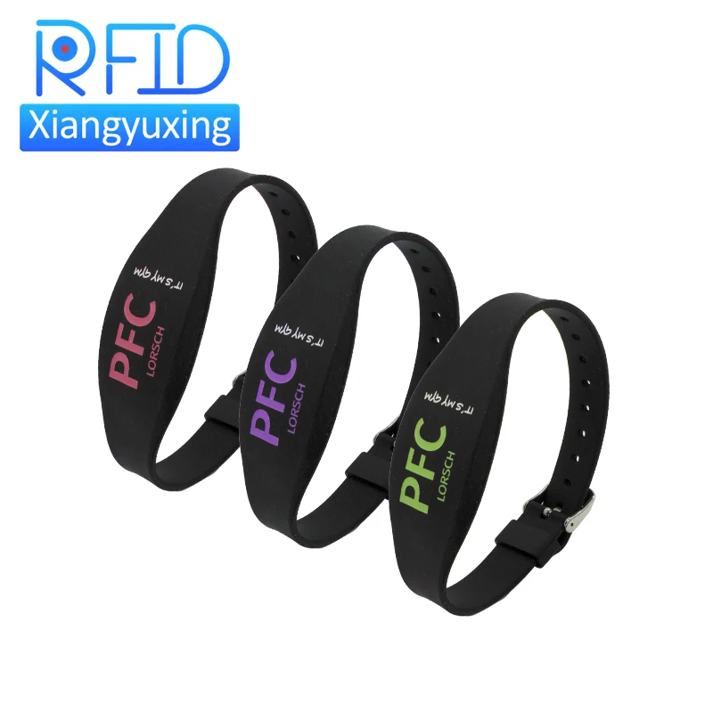 Custom RFID NFC Bracelet Waterproof 13.56MHZ N213 Chip Black Rubber RFID Silicone Wristband Bracelet