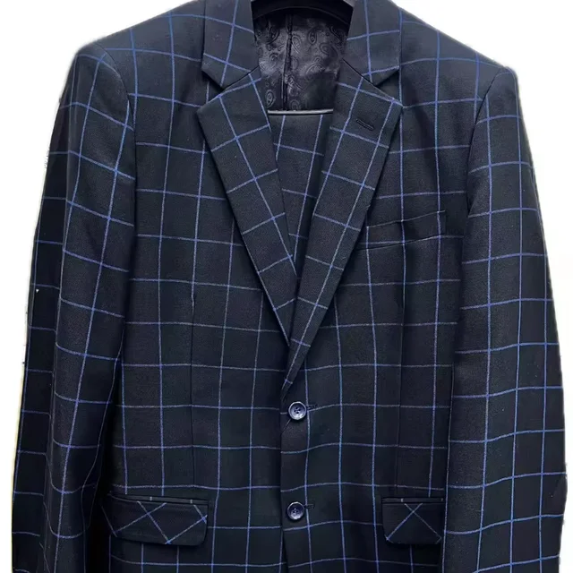2024 OEM ODM Customization Men's plaid 2pcs suits 100%polyester Men business Luxury suits plaid blazer Men's dress suits