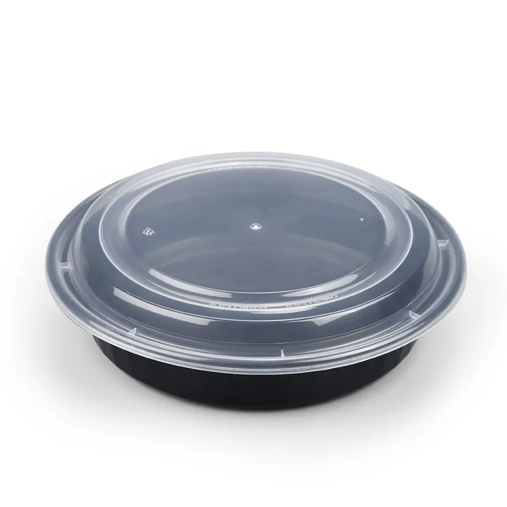 LR 48OZ Round Microwave Safe Disposable Plastic Food Container Black Take Out Meal Prep Plastic Box Food With Lids