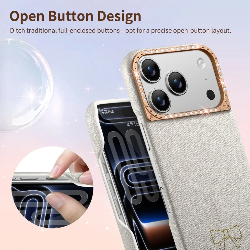 Fashion Magnetic PU Leather Girl Phone Cases for iPhone 17 15 16 Pro Max 17 Air With Metal Diamond Camera Frame Shockproof Cover