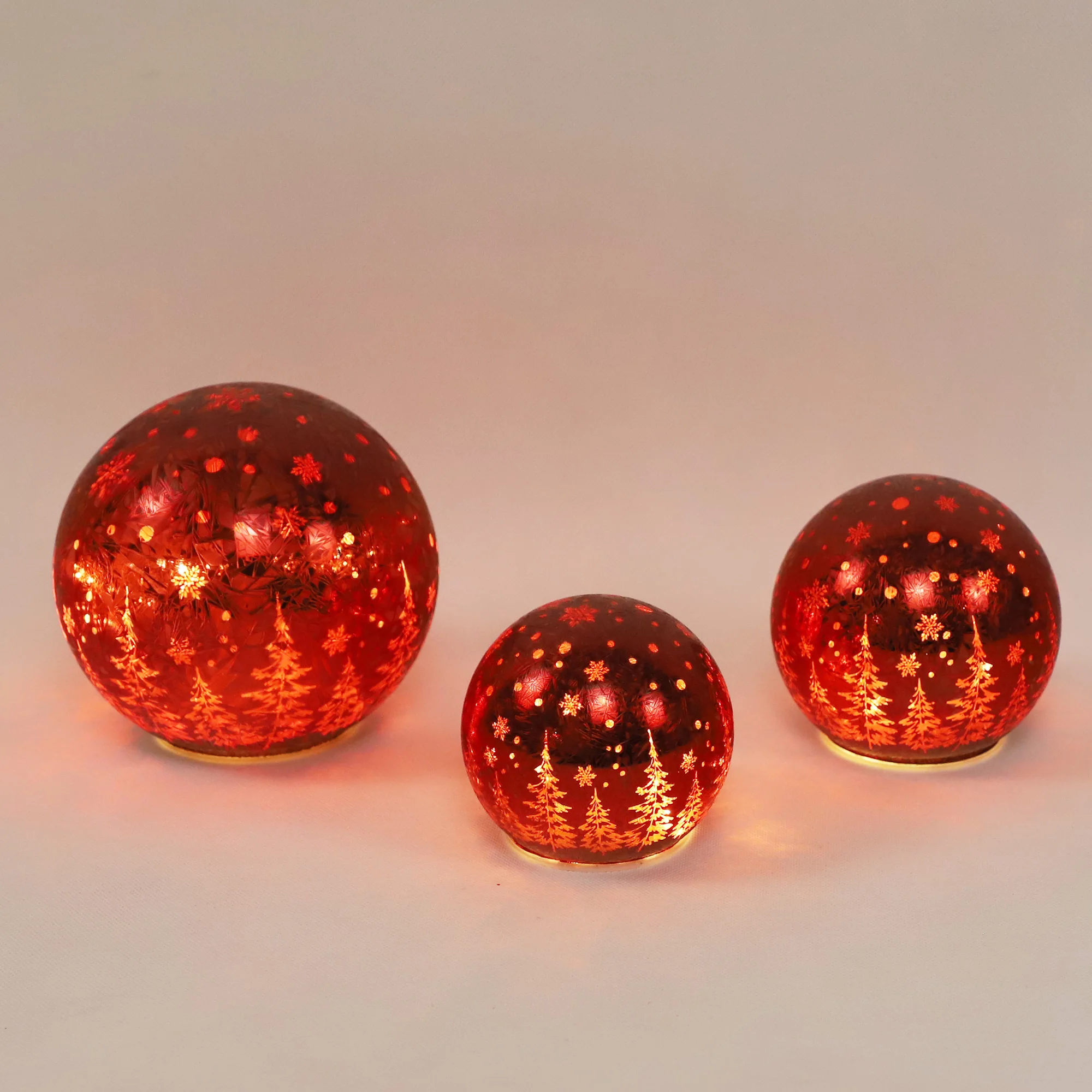 Custom 100 120 150 mm Led Lighted Up Red Laser Engraving Christmas Ball Ornaments Electroplating Battery Operated For Holiday