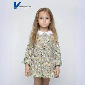 Whimsical Countryside-Themed Light Base Small Floral Print Pleated Skirt Hem Design Girls' Spring-Autumn Long Sleeve Dress