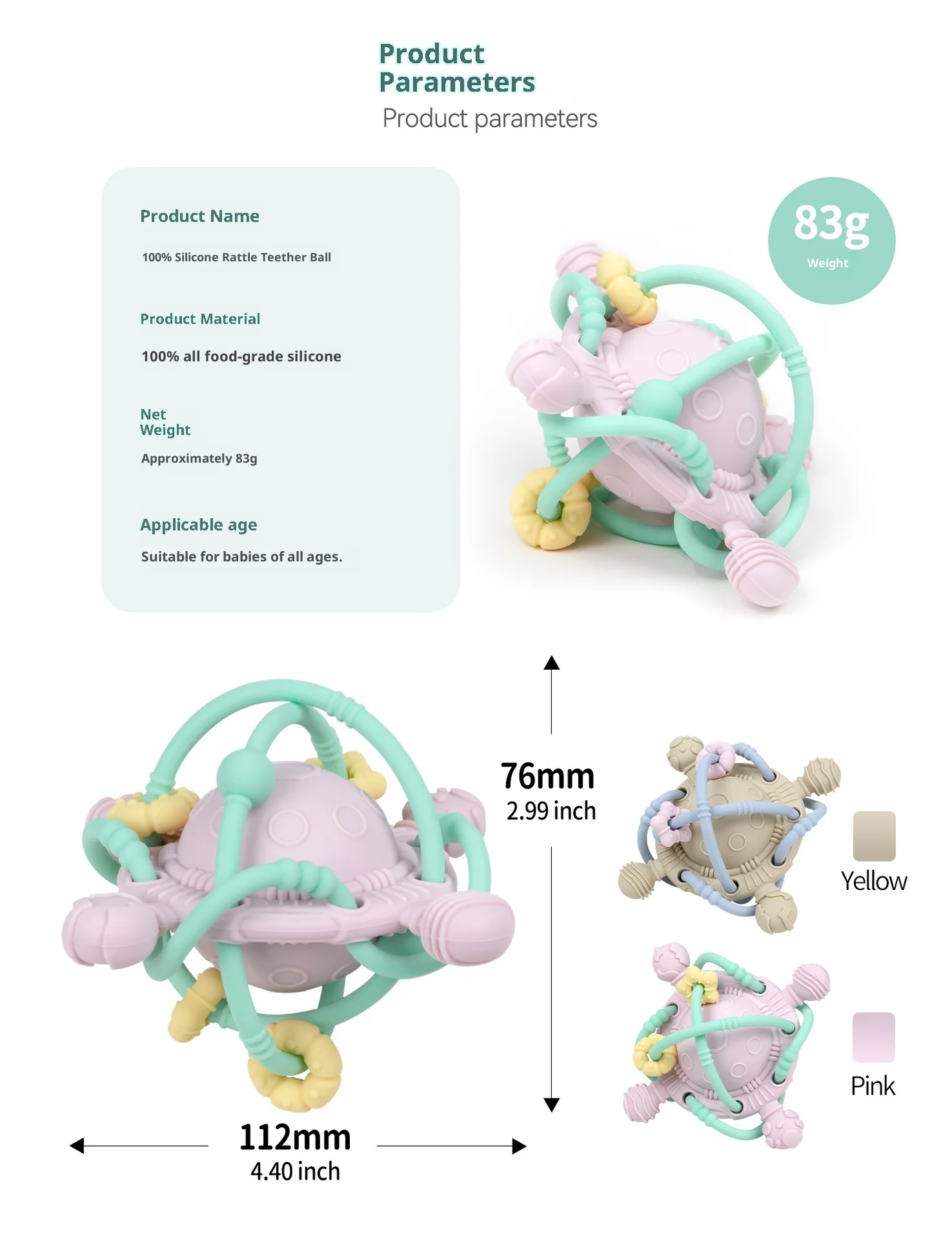 Baby Hand Grasping Ball Rattle Soft Toy 0-2 Years Old Early Education Teething Silicone Manhattan factory
