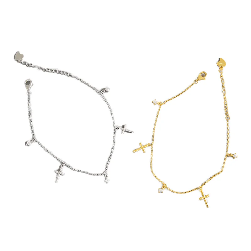 Factory Direct 18K Gold Plated S925 Sterling Silver Cross Bracelet Zircon Charm Trendy Women's Fine Jewelry for Gifts Parties